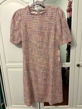 Nanette Lepore Pink Multi-Color Tweed Midi Dress